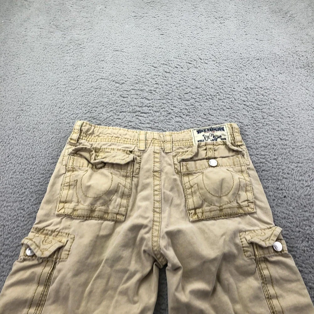 True Religion Shorts Mens 31 Beige Cargo Denim Relaxed Fit 12 Inseam Casual